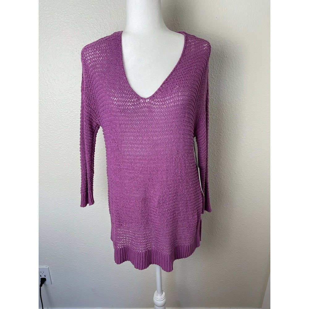 Stylus Bright Orchard‎ 3/4 Sleeve Sweater V-Neck Loose Knit Sz Large NWT